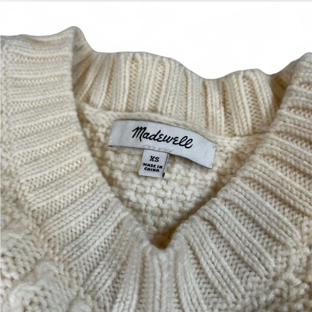Madewell Stitchmix Merino Wool Blend Sweater Loop Fringe Fisherman Ivory Size XS